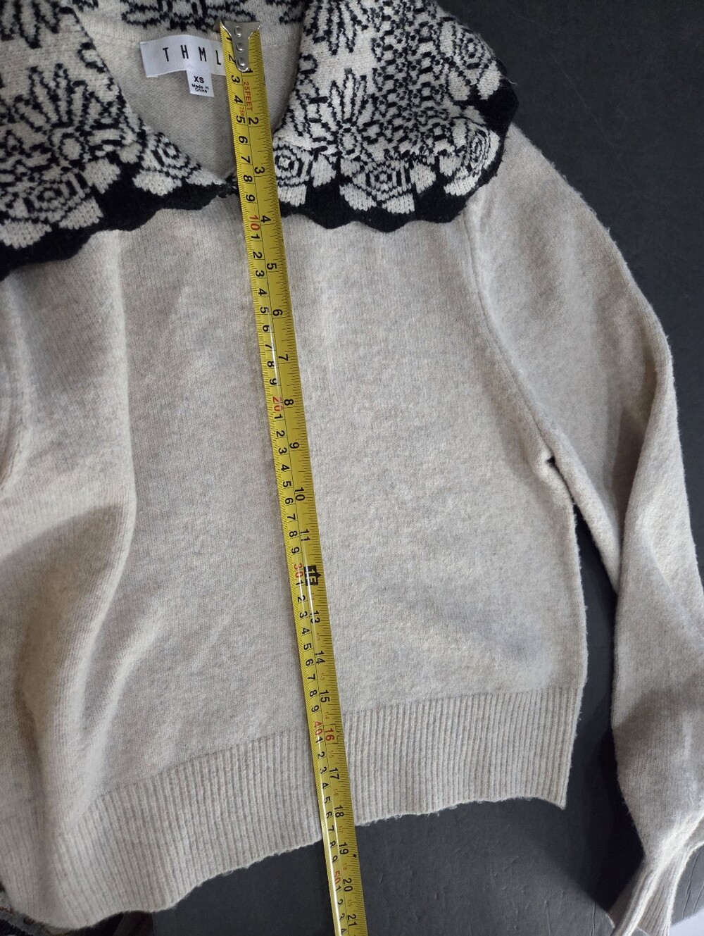 THML Women’s Cream Sweater with Black Pattern Collar Sz.XS - Picture 7 of 10